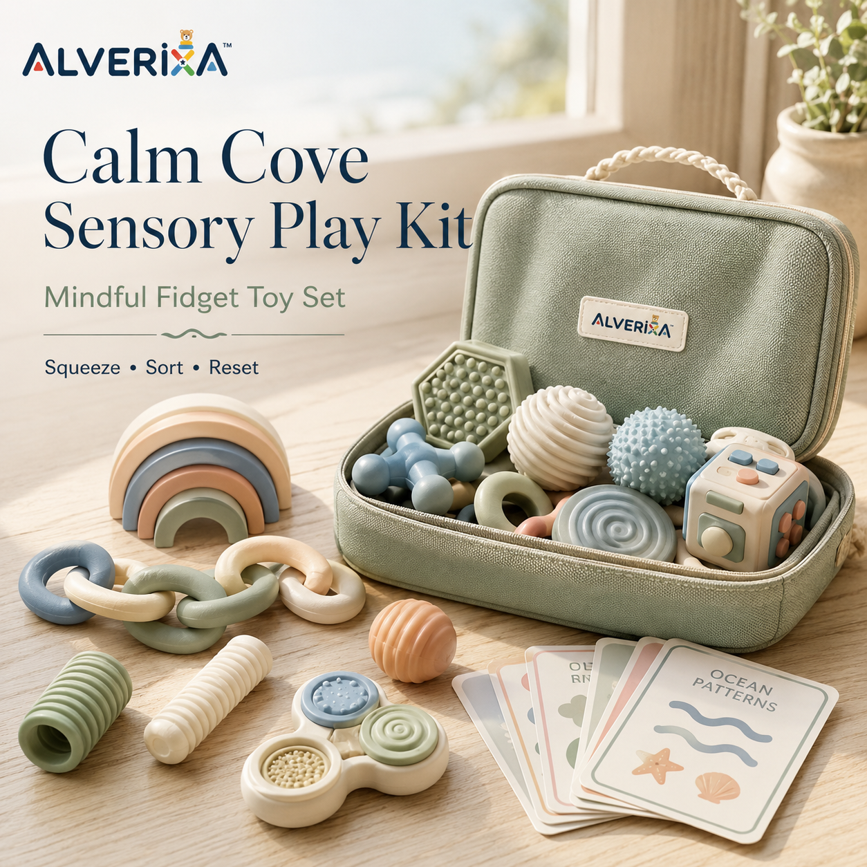 ๐๐ฅ๐ฏ๐ฒ๐ฟ๐ถ๐
๐ฎโข Calm Cove Sensory Play Kit | Mindful Fidget Toy Set, Quiet-Time Activity & Portable Kids Gift
