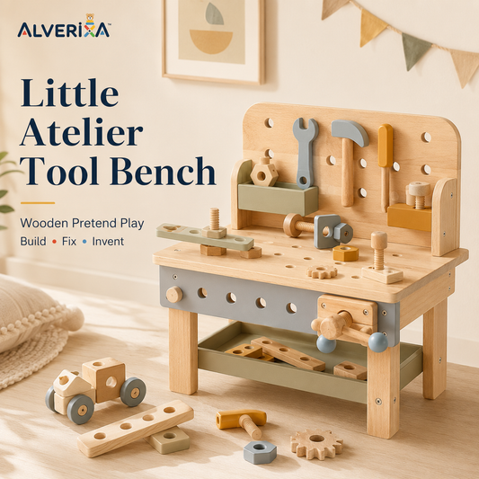 𝐀𝐥𝐯𝗲𝗿𝗶𝘅𝗮™ Little Atelier Tool Bench | Wooden Pretend Play Tool Set, Kids Workbench & Montessori Practical Life Toy